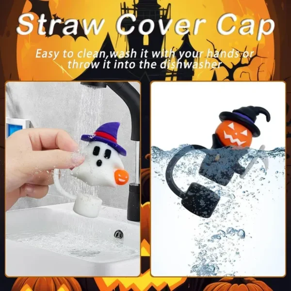 2024 Halloween Straw Cover Cap Silikonové brčko Topper pro Stanley 30 &amp; 40 Oz Tumbler s rukojetí Strašidelný dekor, 10Mm 0.4In prachotěsné opakovaně použitelné slámky víčka pro Halloween dárky