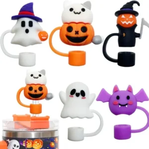 2024 Halloween Straw Cover Cap Silikonové brčko Topper pro Stanley 30 & 40 Oz Tumbler s rukojetí Strašidelný dekor, 10Mm 0.4In prachotěsné opakovaně použitelné slámky víčka pro Halloween dárky