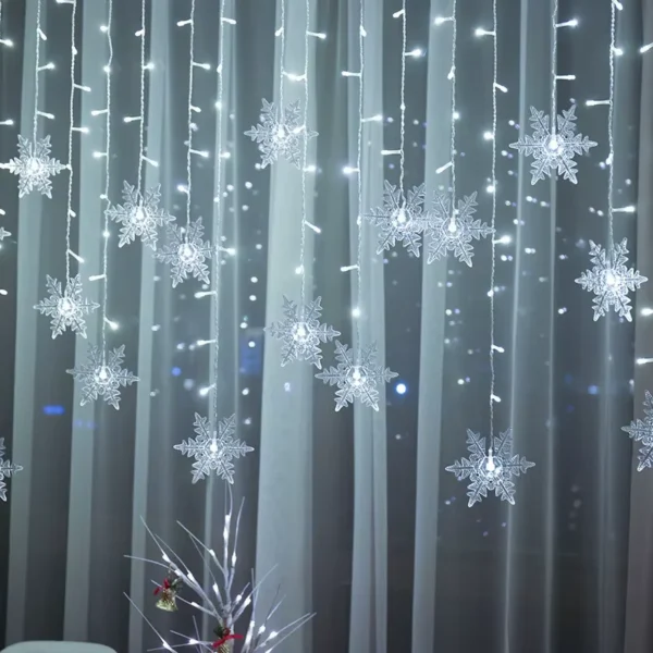 3,2M vánoční sněhové vločky LED String Lights blikající víla záclony světla vodotěsné pro Holiday Party Svatba Xmas dekorace