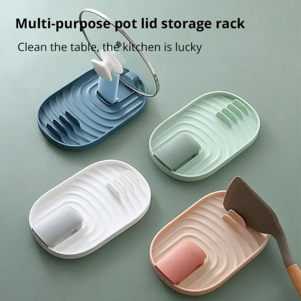 Držák kuchyňského náčiní 1Pc Green/Pink/Bule/Pink Silicone Nordic Style Pot Lid Shovel Storage Rack Praktické multifunkční kuchyňské zásobování Non Slip