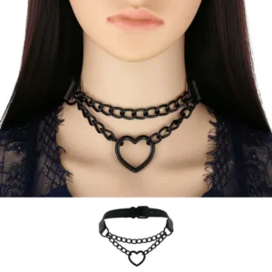 Černý kožený náhrdelník Punk Rock PU Rock Láska kožený náhrdelník náhrdelník pro ženy Goth Choker límec náhrdelník nastavitelný Srdce Choker PU náhrdelník měkký límec řetěz krátký límec pro ženy dívky