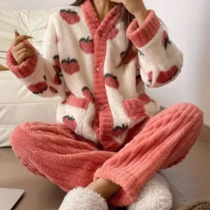 Teplý podzimní zimní Kawaii kreslený pyžamo sady ženy pyžamo teplé flanelové lůžko Sleepwear dívka noční obleky Homewear