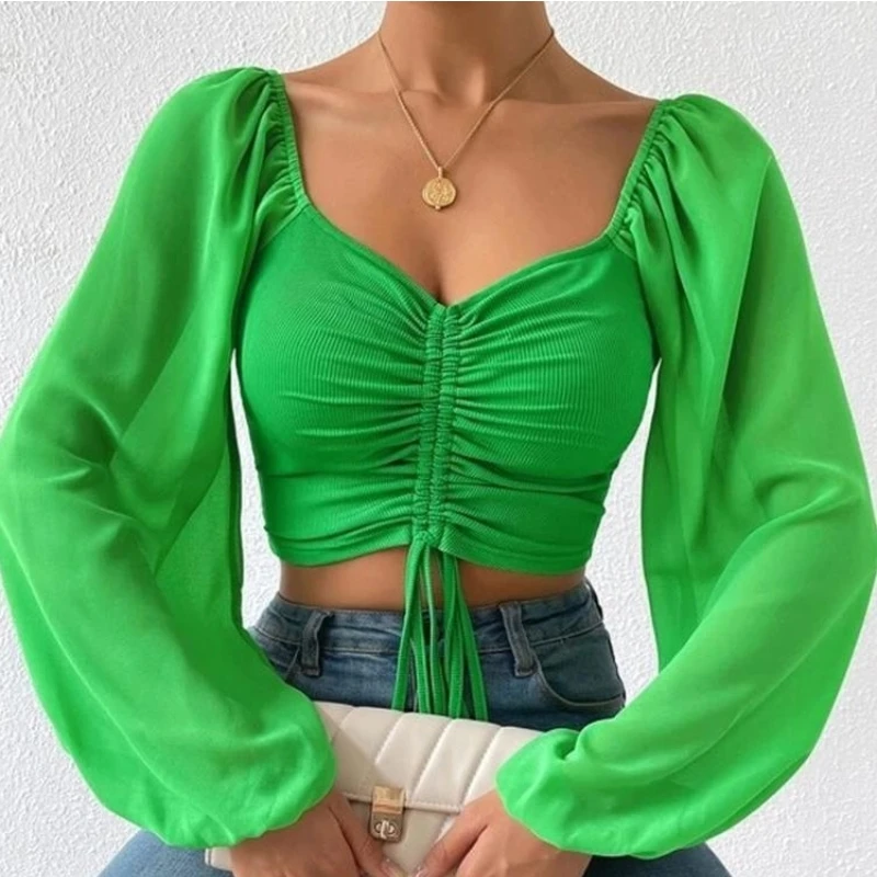 Sexy oka lucerna rukávy Å¡Åůrky zábal hrudnÃku holé Midriff roztomilý T koÅ¡ile ženy dlouhý rukáv Rukávy lucerny