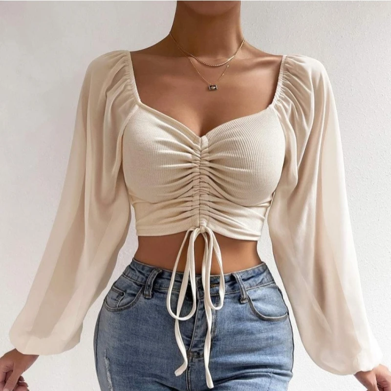 Sexy oka lucerna rukávy Å¡Åůrky zábal hrudnÃku holé Midriff roztomilý T koÅ¡ile ženy dlouhý rukáv Rukávy lucerny