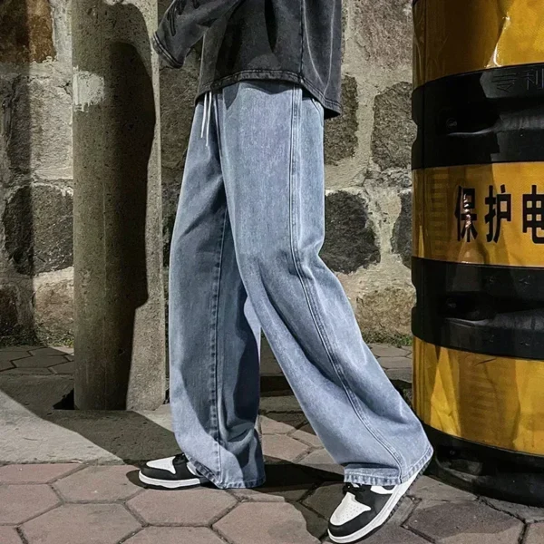 2024 New Streetwear Loose Cacual Jeans Men Korean Style Fashion Loose Straight Wide Leg Pants Pánské značkové oblečení Black Light Blue