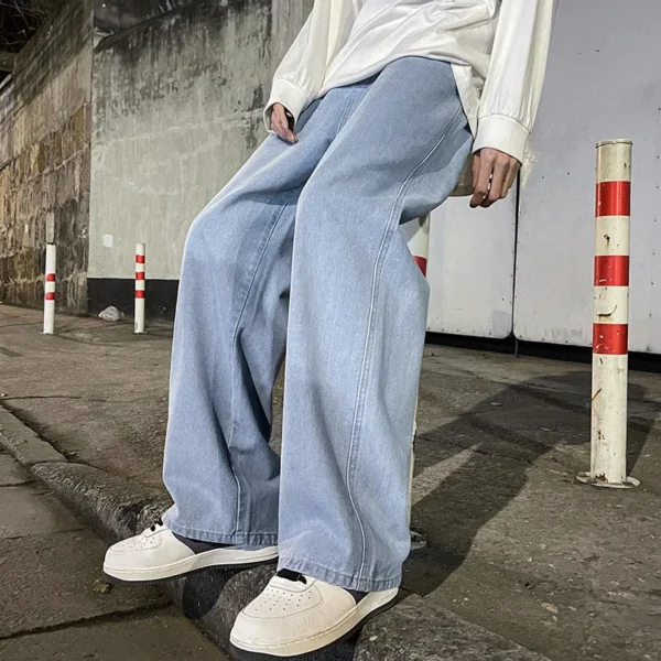 2024 New Streetwear Loose Cacual Jeans Men Korean Style Fashion Loose Straight Wide Leg Pants Pánské značkové oblečení Black Light Blue