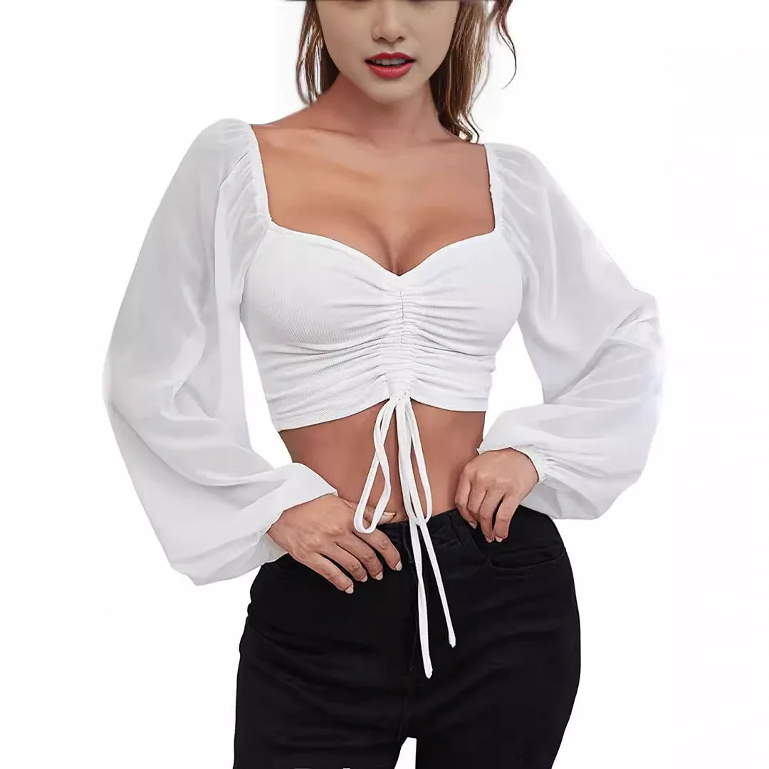 Sexy oka lucerna rukávy Å¡Åůrky zábal hrudnÃku holé Midriff roztomilý T koÅ¡ile ženy dlouhý rukáv Rukávy lucerny