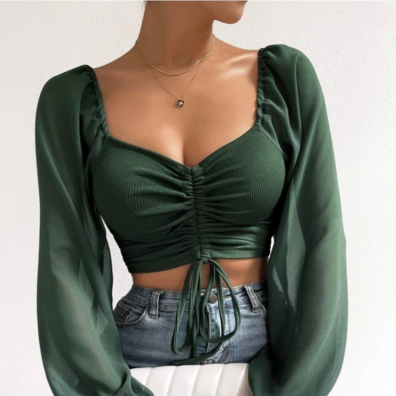 Sexy oka lucerna rukávy Å¡Åůrky zábal hrudnÃku holé Midriff roztomilý T koÅ¡ile ženy dlouhý rukáv Rukávy lucerny
