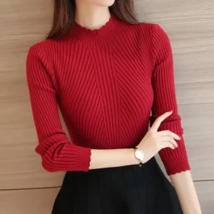 Zimní ženy Dámy dlouhý rukáv rolák Slim Fitting pletené tenké svetr Top Femme korejské vytáhnout těsné ležérní košile