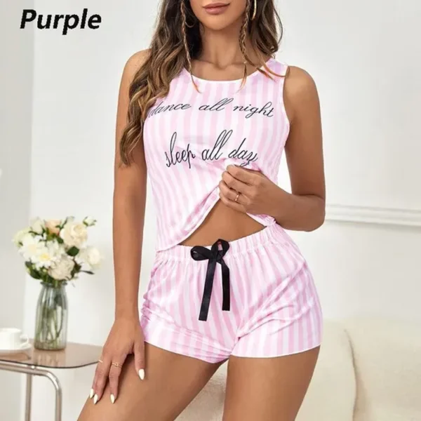 Roztomilé pyžamo pro ženy Letní pevné pyžamo Bavlněné pyžamo Set Tank Top Šortky Roztomilé spodní prádlo Set Měkké noční prádlo bez rukávů