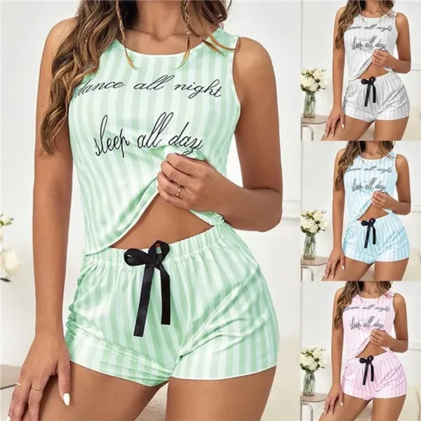Roztomilé pyžamo pro ženy Letní pevné pyžamo Bavlněné pyžamo Set Tank Top Šortky Roztomilé spodní prádlo Set Měkké noční prádlo bez rukávů