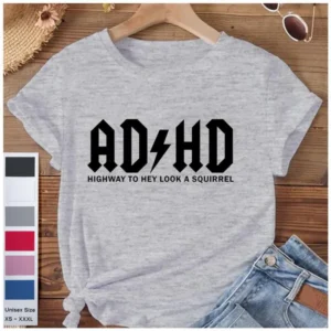 Vtipné pánské ADHD Highway to Hey Look a Squirrel Print Trička s krátkým rukávem Crew krku Casual Tee