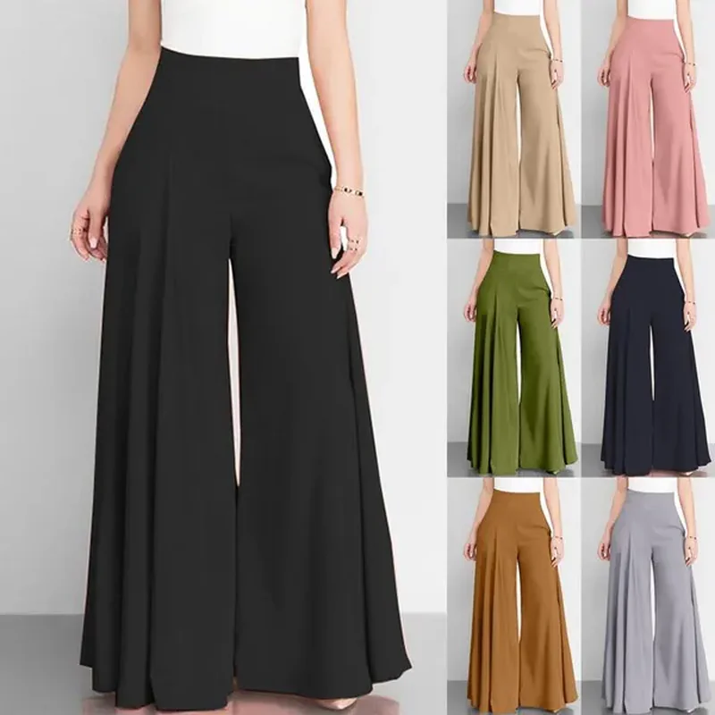 Dámské módnà pÅÃležitostné vysoký pas Å¡iroká noha módnà jednoduché kalhoty Dámy jednobarevné volné Straigh kalhoty ženské dlouhé kalhoty Módní kalhoty