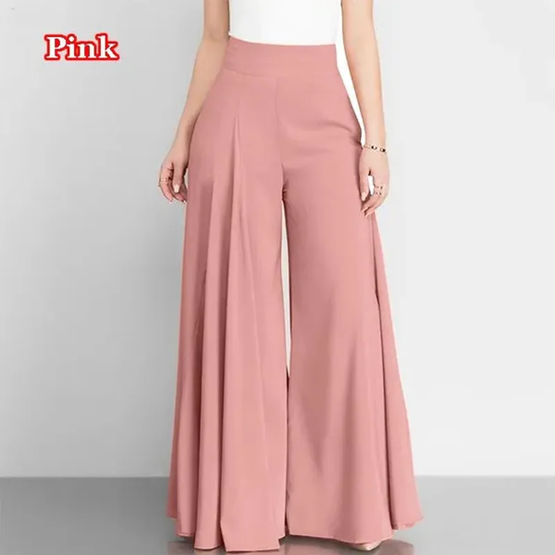 Dámské módnà pÅÃležitostné vysoký pas Å¡iroká noha módnà jednoduché kalhoty Dámy jednobarevné volné Straigh kalhoty ženské dlouhé kalhoty Boho kalhoty